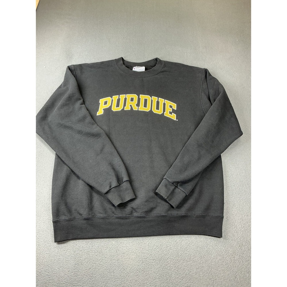 Champion Sweatshirt Mens L Black Pullover Fleece Purdue Graphic University